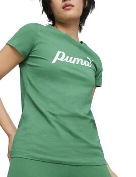 Camiseta Puma W ESS+ Script Verde/Blanco