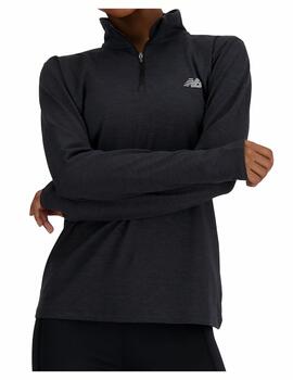 Camiseta NB W Sport Ess Space Dye Q Zip L/S Negro