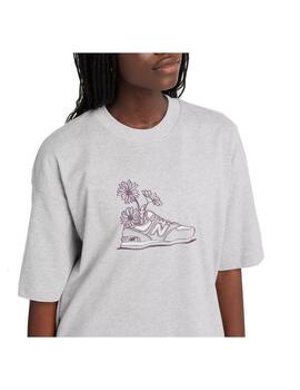 Camiseta New Balance W Oversized Flower Gris