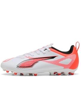 Bota Puma Ultra 5 Play MG JR Blanco/Naranja